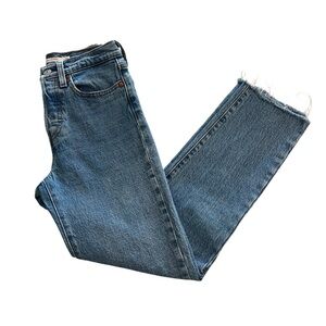Levi’s Wedgie Straight Jeans With Button Fly & Raw Hem Size 24